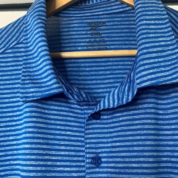 Reebok Men’s XXL Speedwick Golf Shirt – Blue & Black Stripes – 100% Polyester - Picture 5 of 11